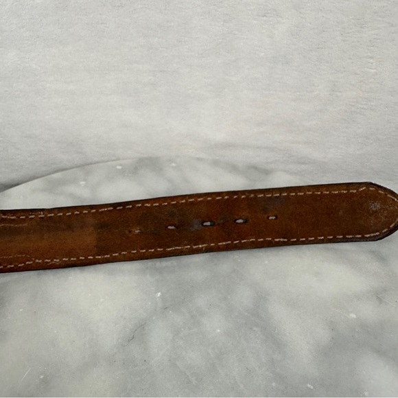 Vintage Brown Leather Belt Wooden Buckle tooled western hippie 70s bohemian boho - Picture 13 of 15